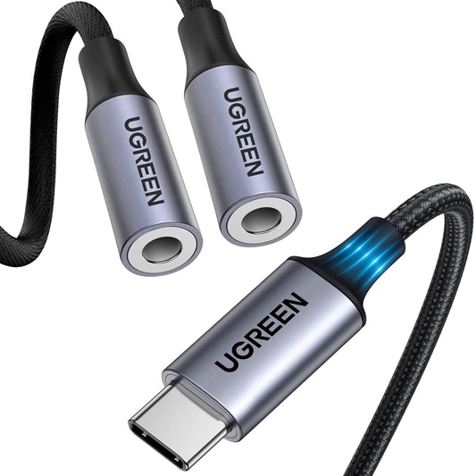 USB-C Audio Splitter Adapter USB-C - 2 x 3.5mm UGREEN AV144 2in1, 0.20m, Gray 
